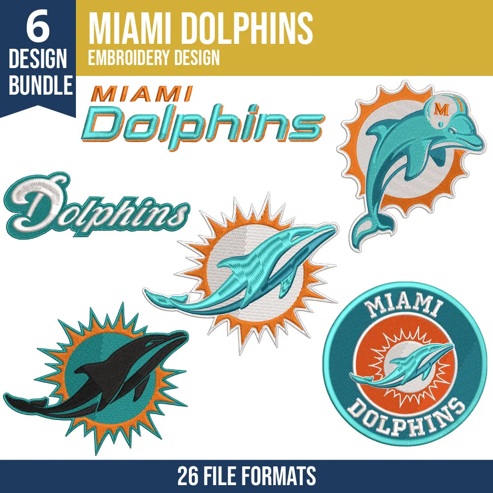 Miami Dolphins Embroidery Bundle | 6 NFL Designs