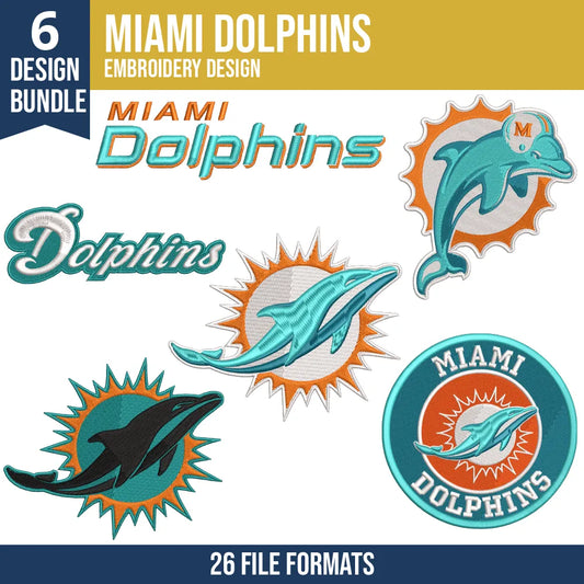 Miami Dolphins Embroidery Bundle | 6 NFL Designs