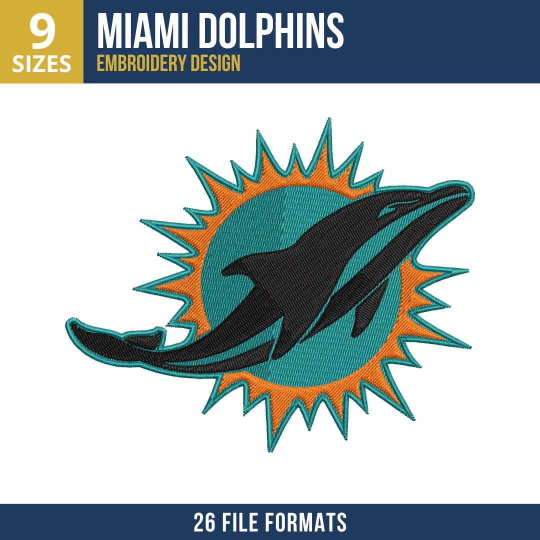 Miami Dolphins Charcoal Teal Logo Embroidery Design