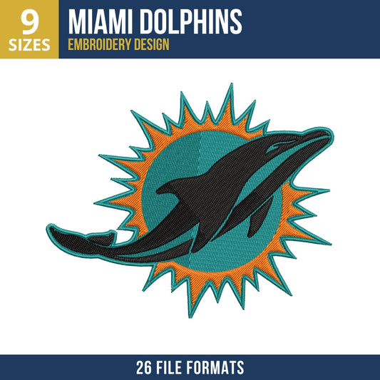 Miami Dolphins Charcoal Teal Logo Embroidery Design