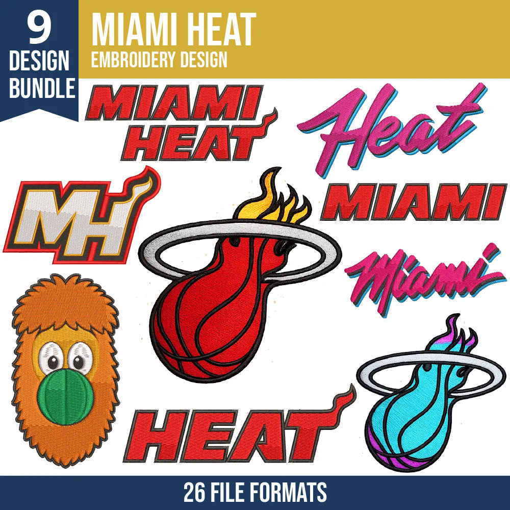 Miami Heat Embroidery Design Bundle