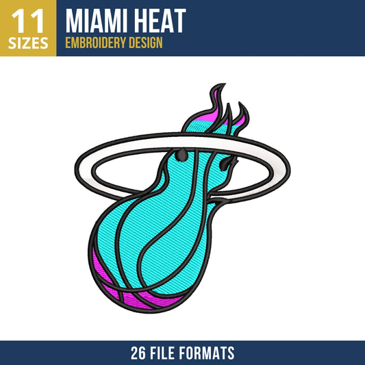 Miami Heat Flaming Basketball Embroidery Design