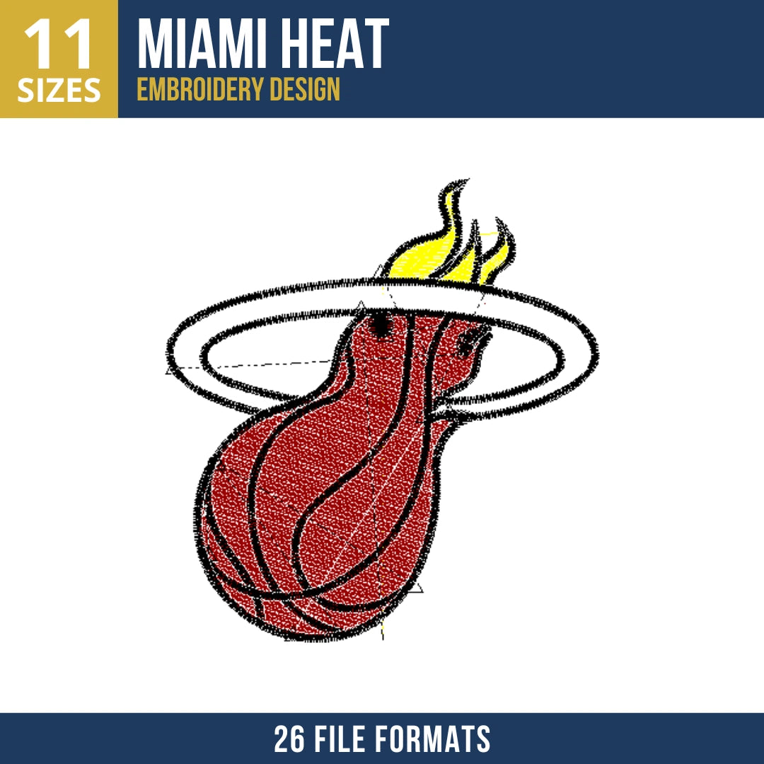 Miami Heat Classic Flaming Basketball Embroidery Design