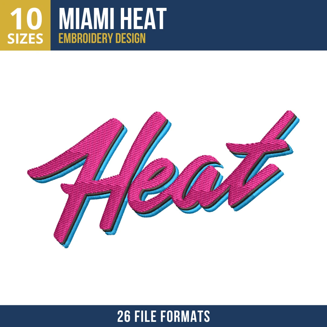 Pink Miami Heat Graffiti Wordmark Machine Embroidery Design