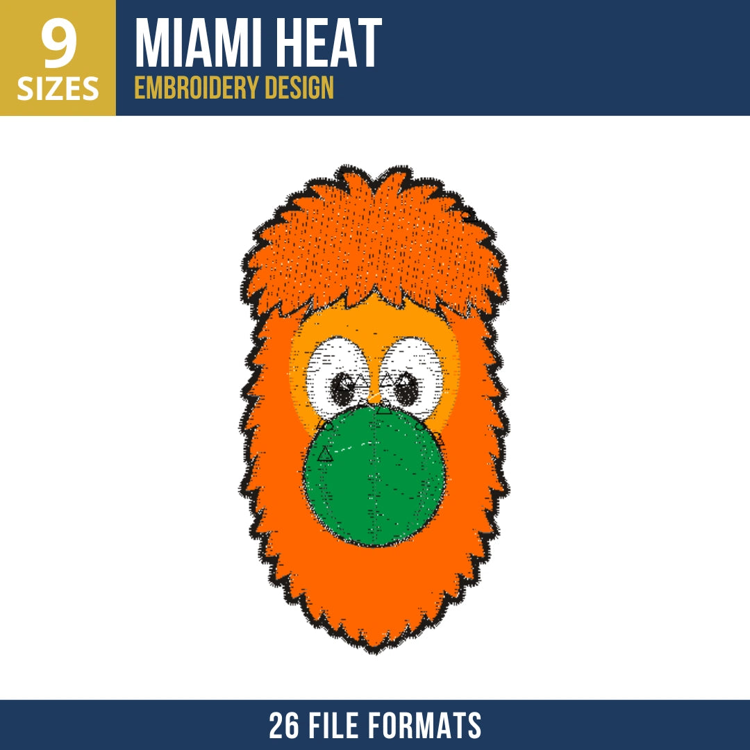 Miami Heat Mascot Burnie Embroidery Design