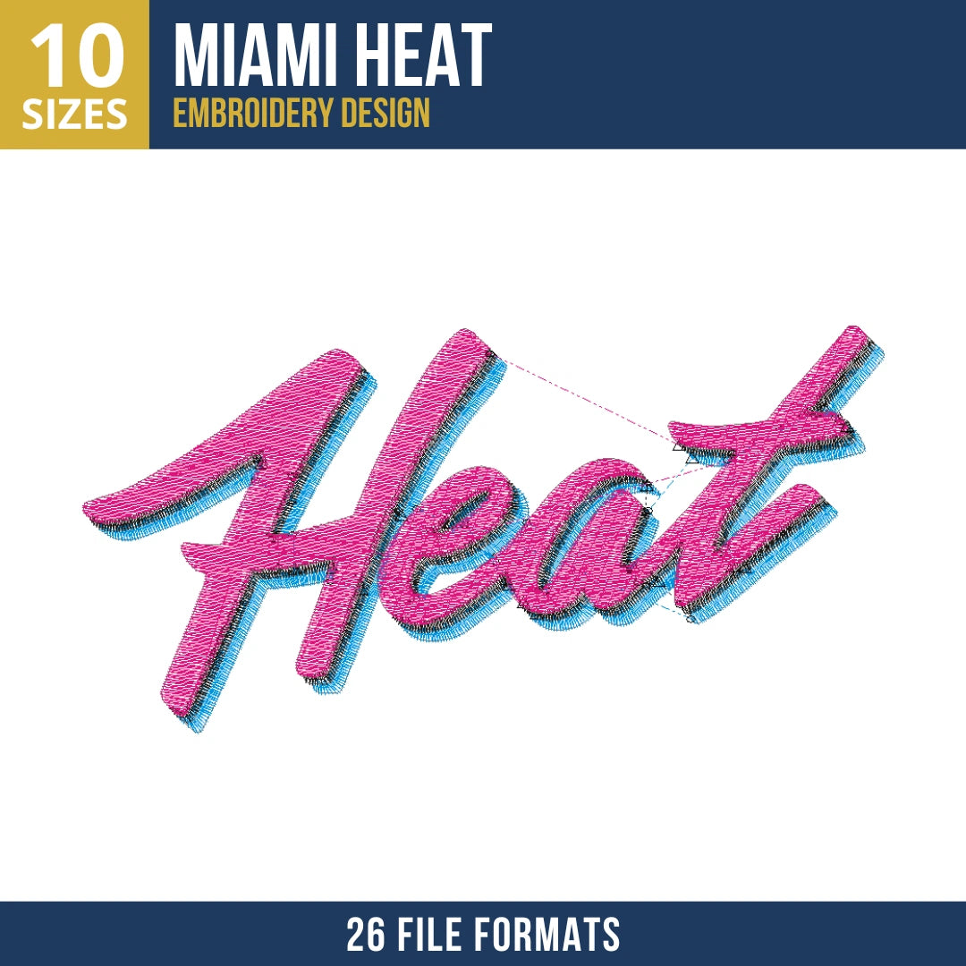 Pink Miami Heat Graffiti Wordmark Machine Embroidery Design