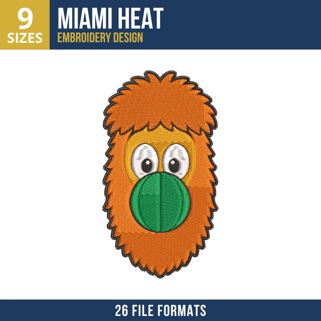 Miami Heat Mascot Burnie Embroidery Design