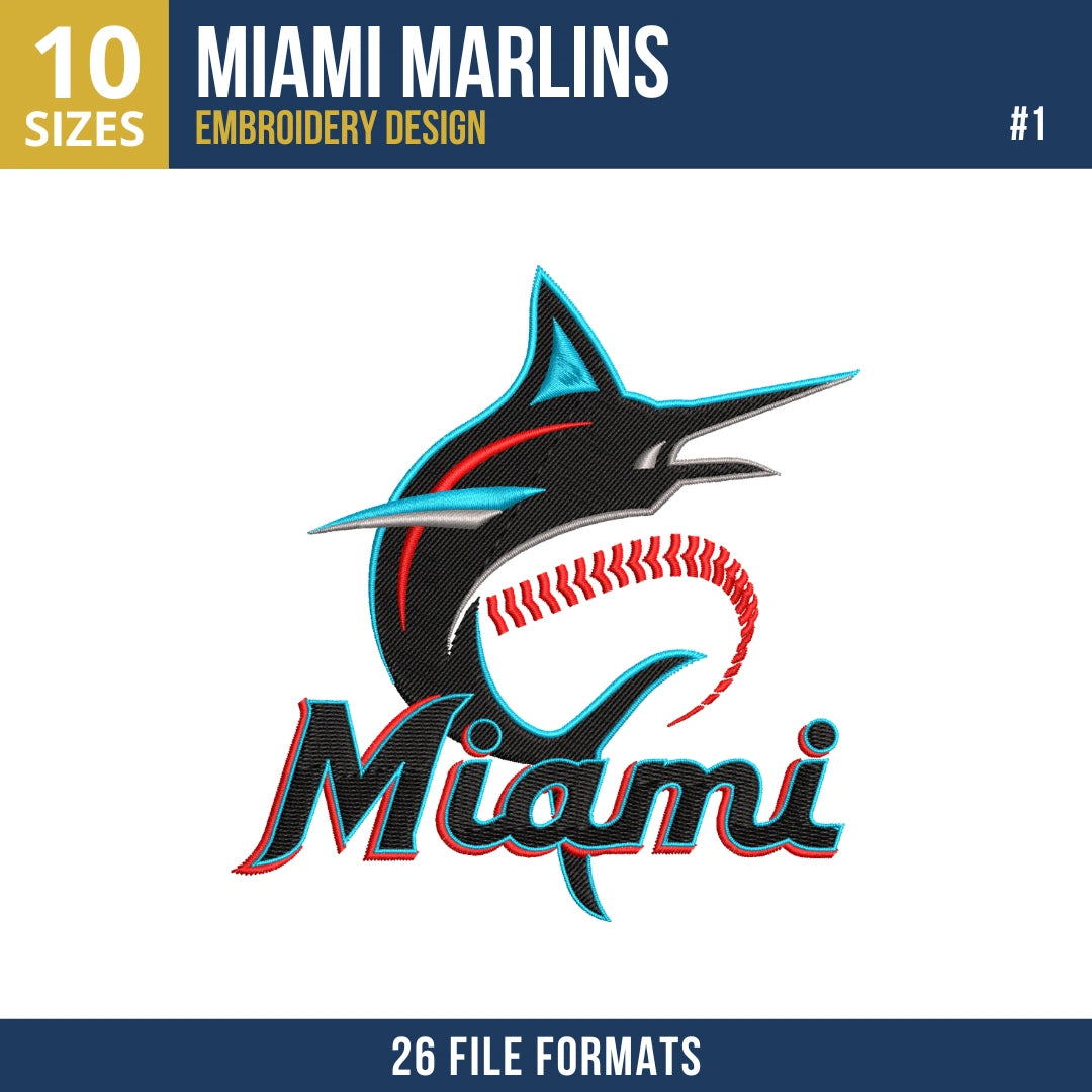 Miami Marlins Embroidery Bundle – 7 Designs, 26 Formats