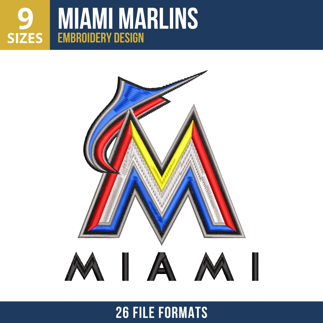 Miami Marlins Florida Era M Logo Embroidery Design