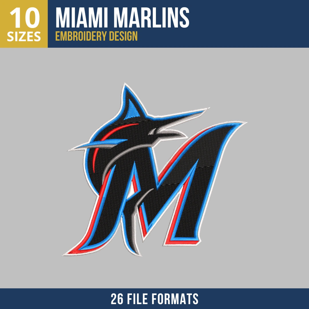 Miami Marlins Cap M Logo Embroidery Design