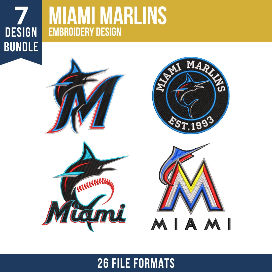 Miami Marlins Embroidery Bundle – 7 Designs, 26 Formats