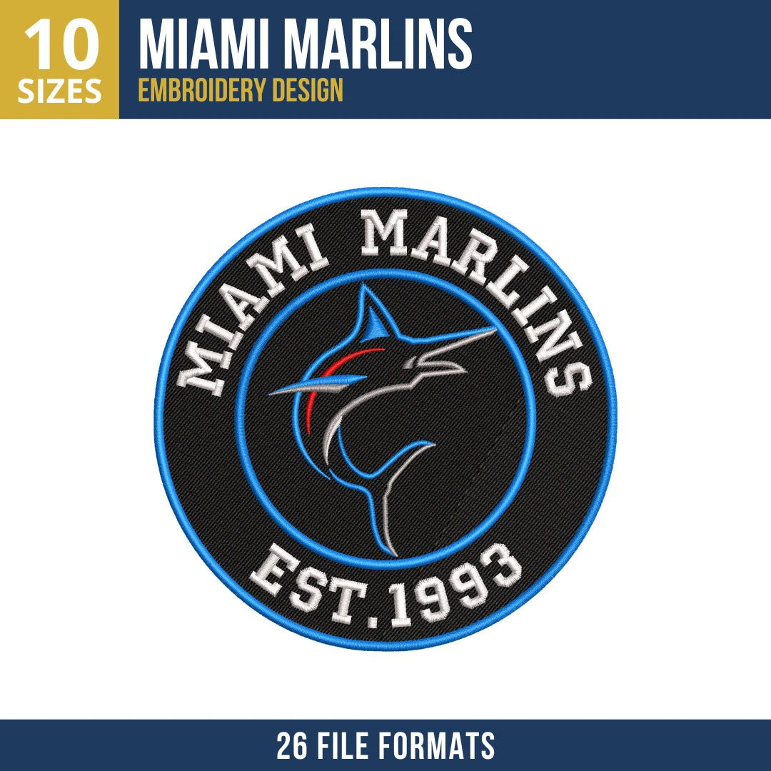 Miami Marlins Circular Badge Embroidery Design