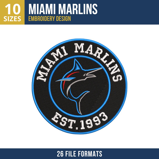 Miami Marlins Circular Badge Embroidery Design