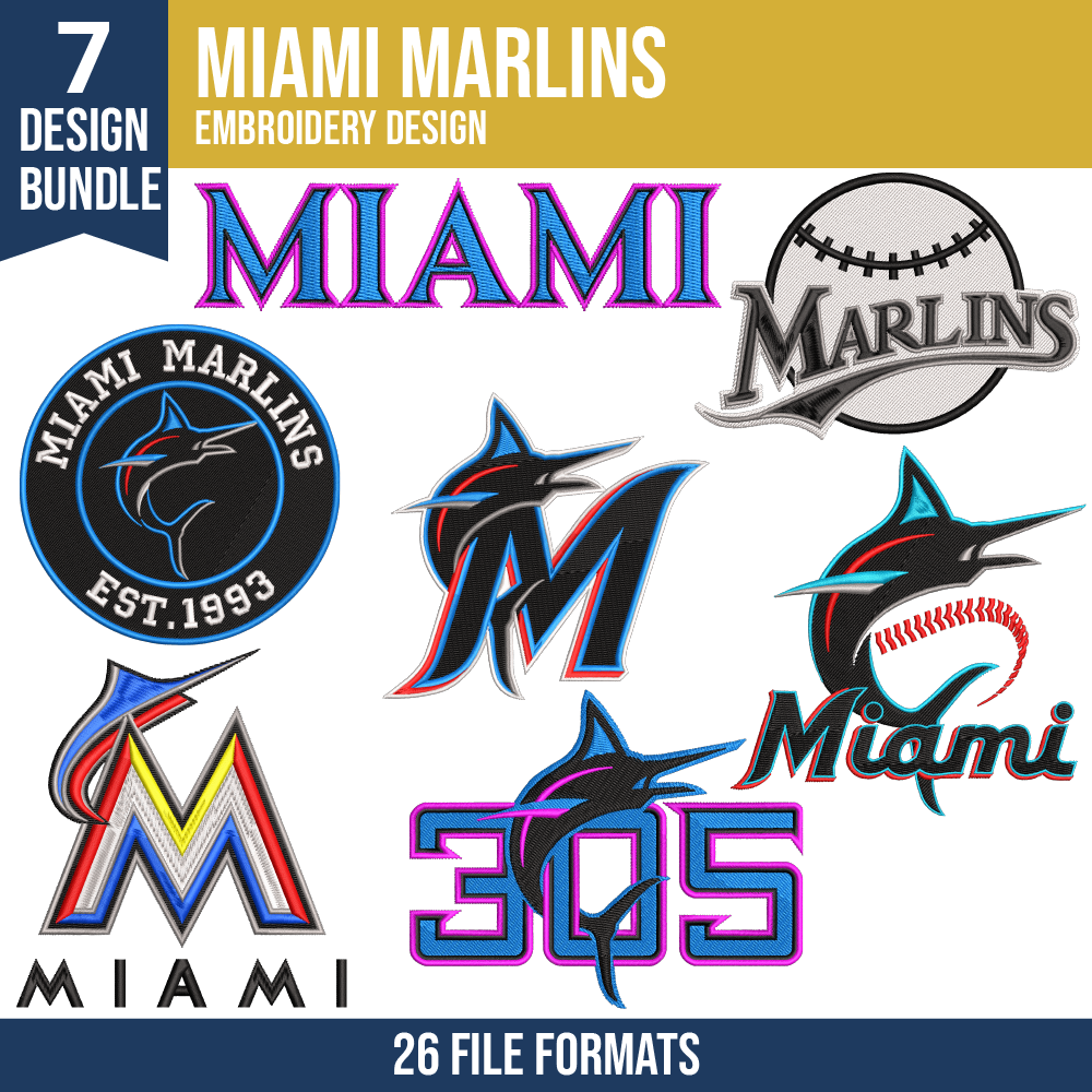 Miami Marlins Embroidery Bundle – 7 Designs, 26 Formats
