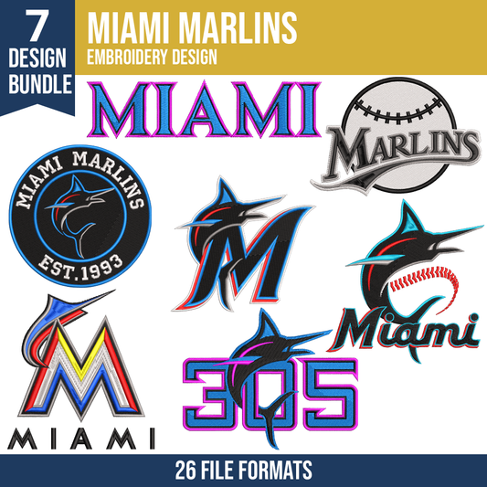 Miami Marlins Embroidery Bundle – 7 Designs, 26 Formats