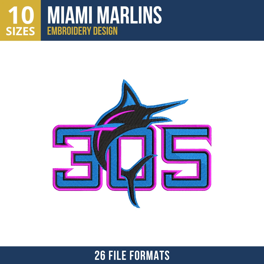 Miami Marlins 305 Area Code Embroidery Design
