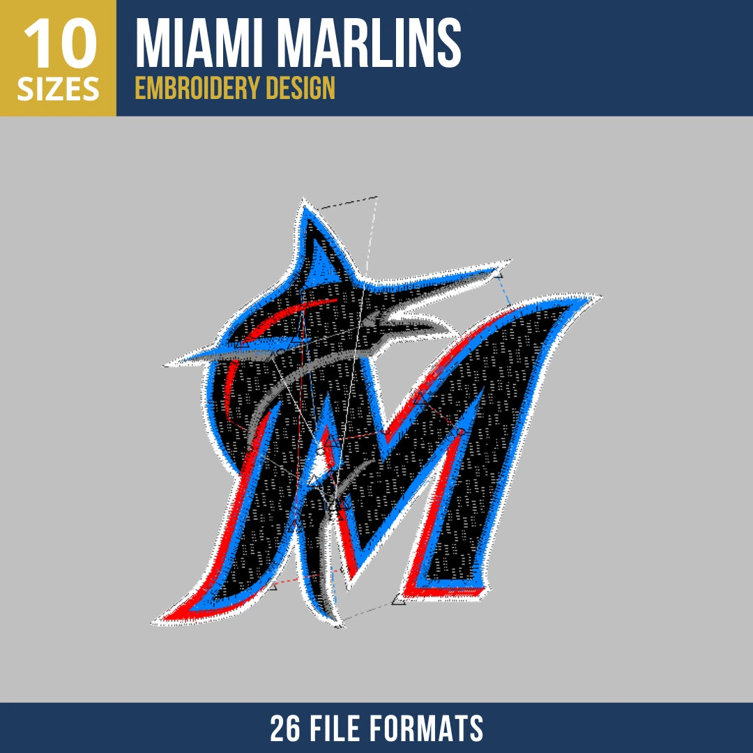 Miami Marlins Cap M Logo Embroidery Design