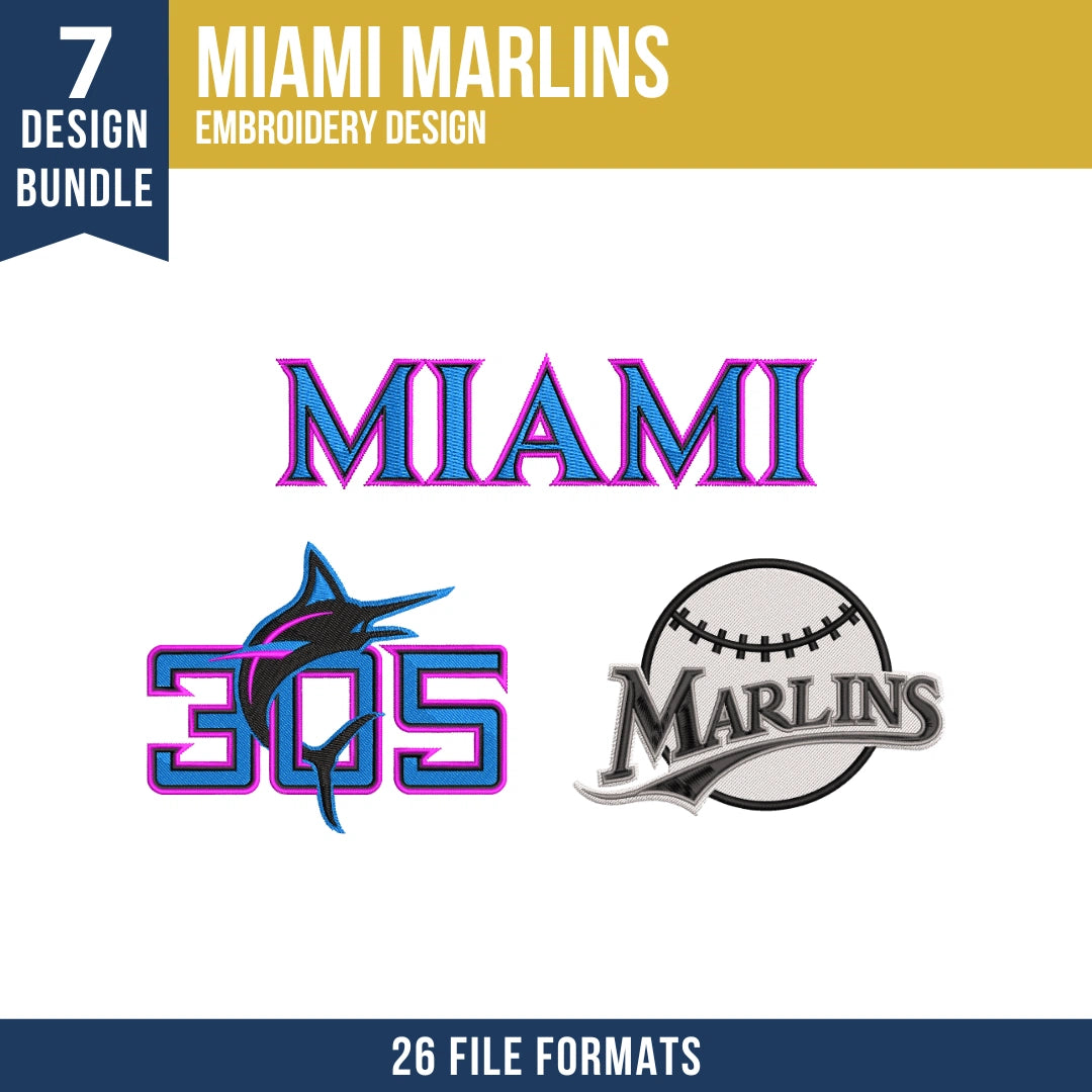 Miami Marlins Embroidery Bundle – 7 Designs, 26 Formats
