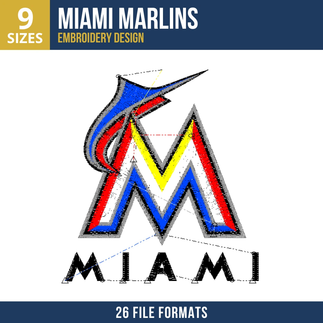 Miami Marlins Florida Era M Logo Embroidery Design