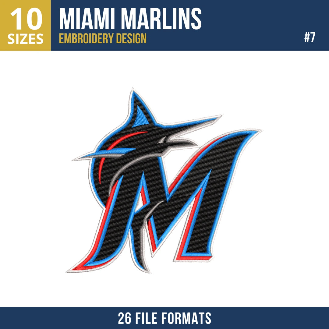 Miami Marlins Embroidery Bundle – 7 Designs, 26 Formats