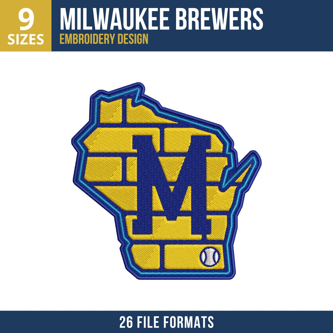 Milwaukee Brewers Retro Wisconsin State Embroidery Design