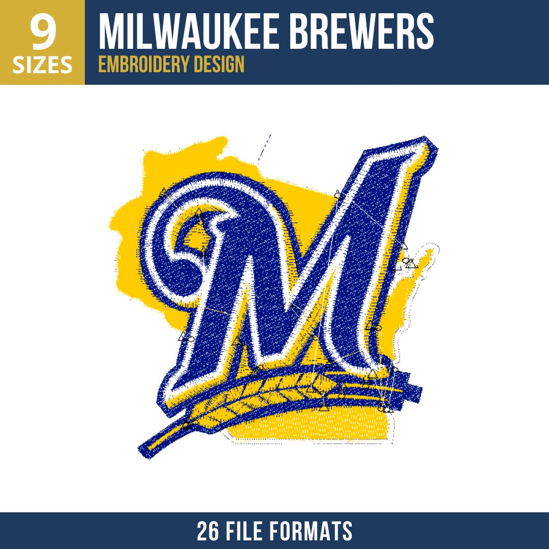 Milwaukee Brewers Wisconsin State Map Wheat Embroidery Design