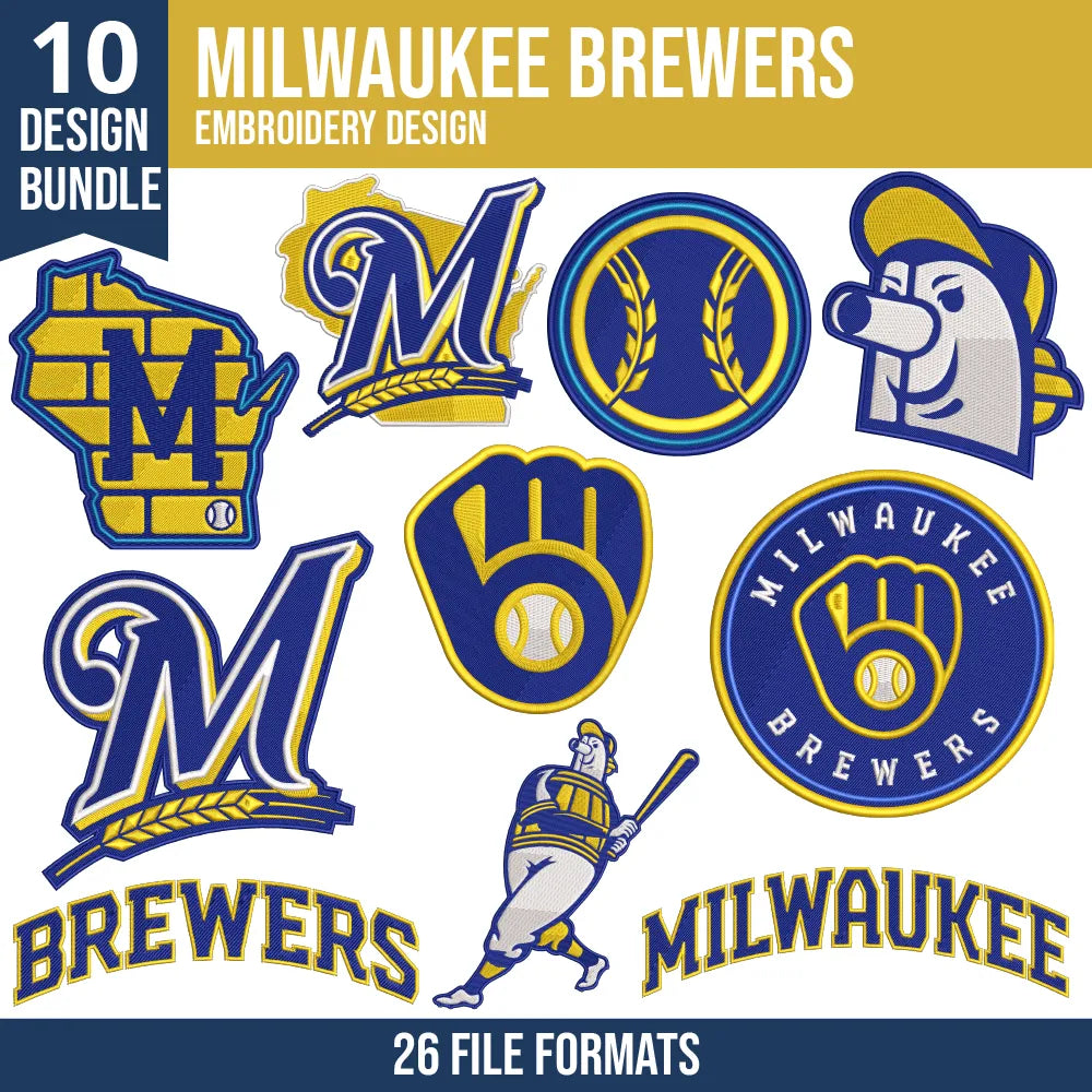Milwaukee Brewers Embroidery Bundle – 10 Designs, 26 Formats
