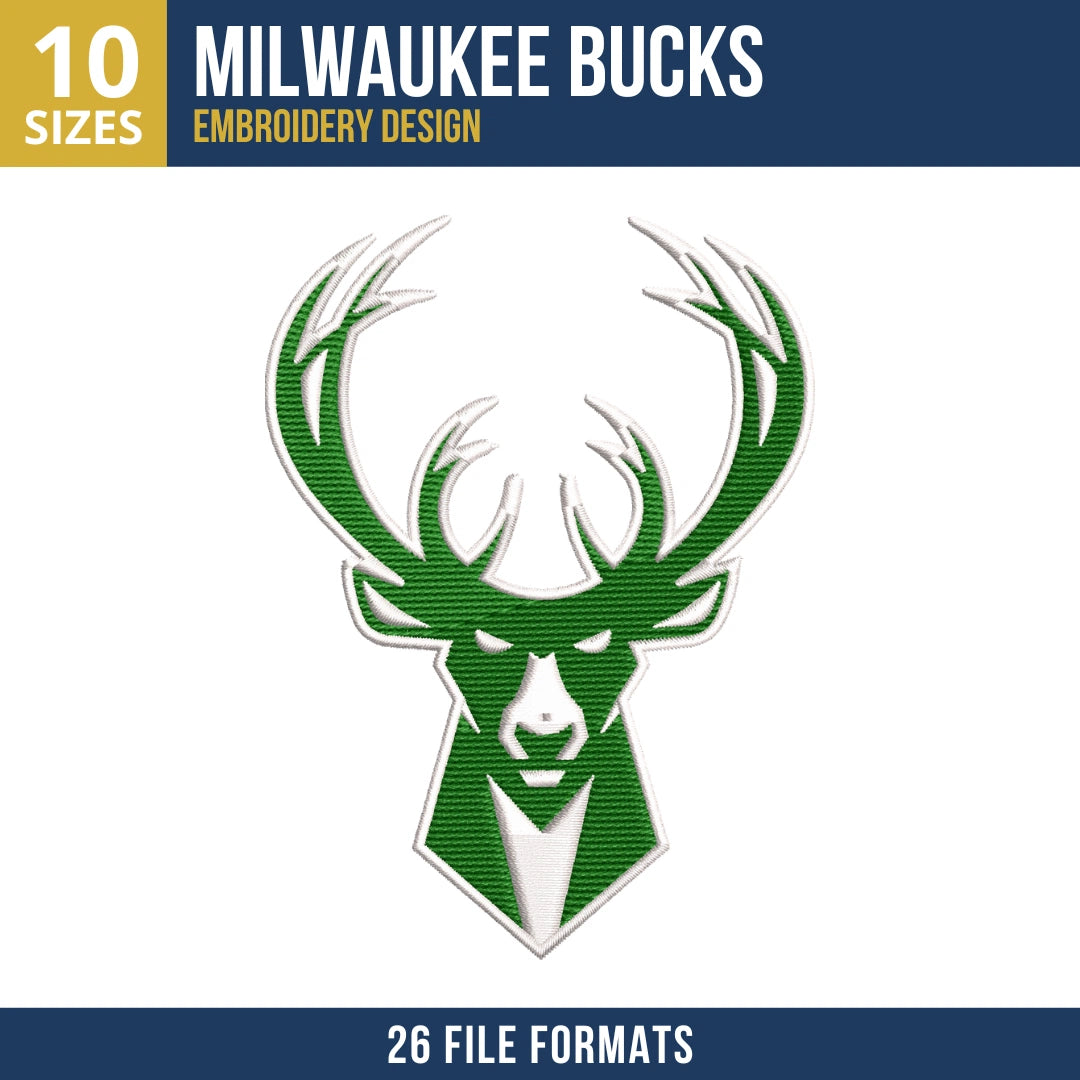 Milwaukee Bucks Deer Head Embroidery Design