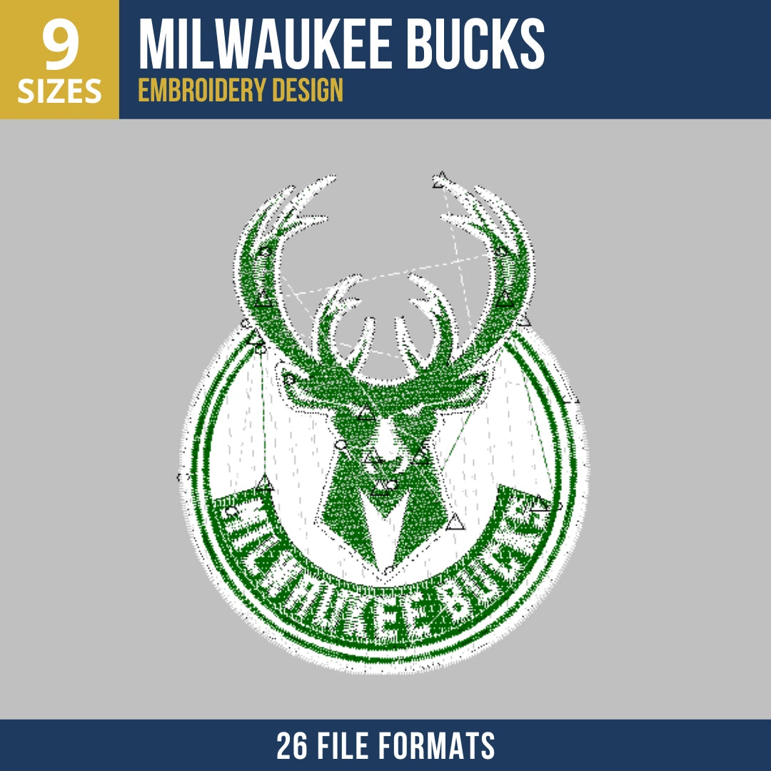 Milwaukee Bucks Deer Mascot Circle Badge Basketball Embroidery Design