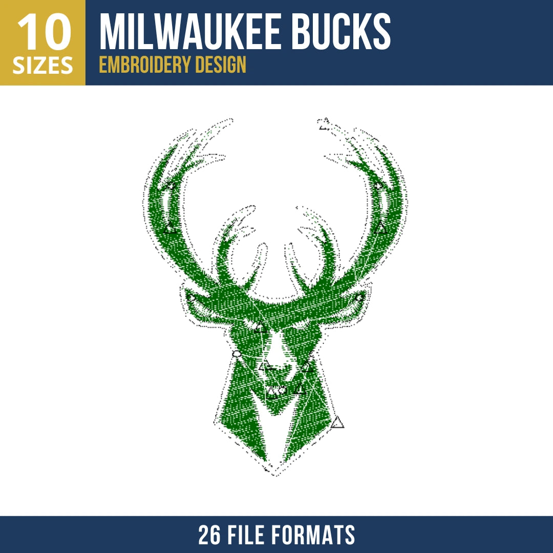 Milwaukee Bucks Deer Head Embroidery Design