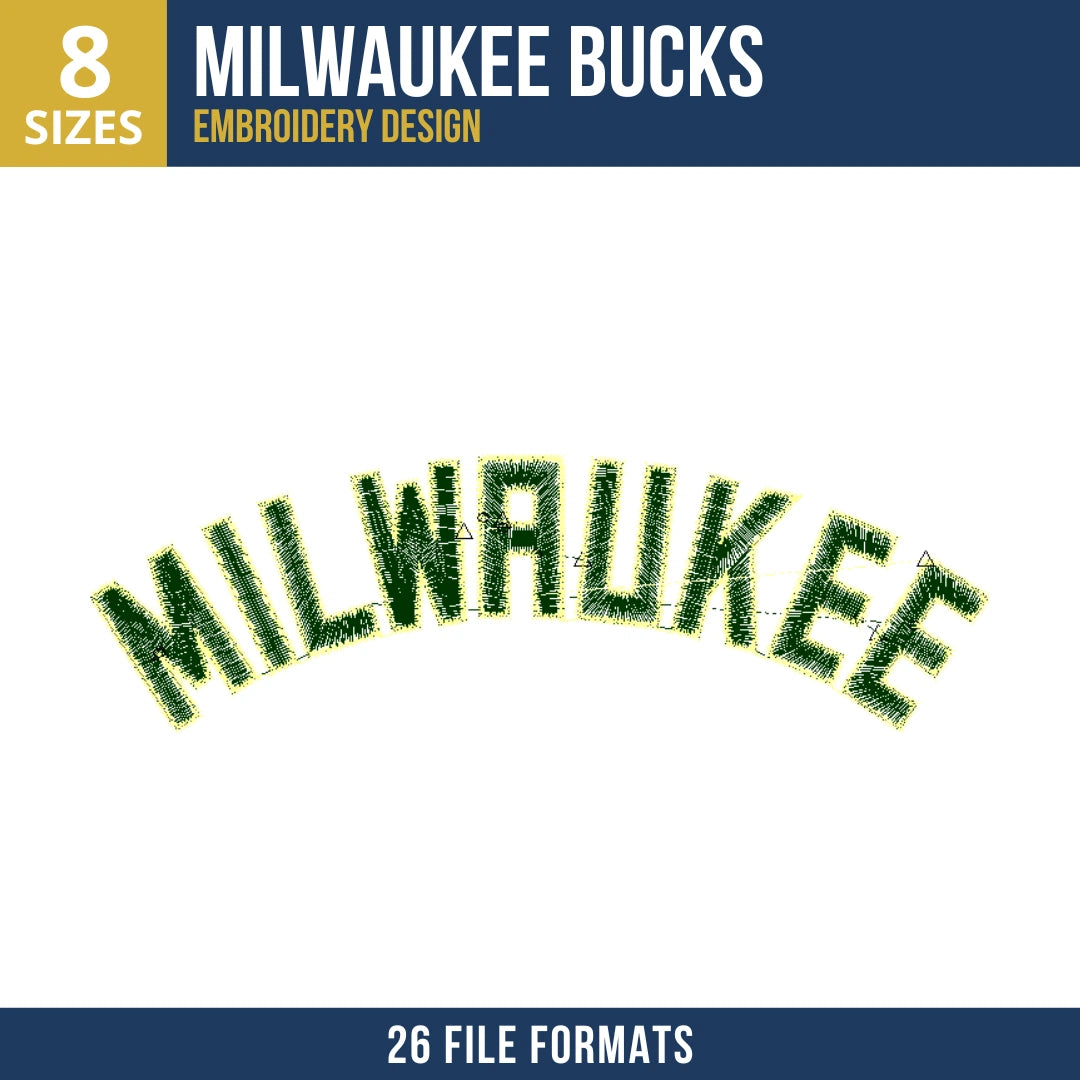 Milwaukee Bucks Logo Arched Wordmark Embroidery Design