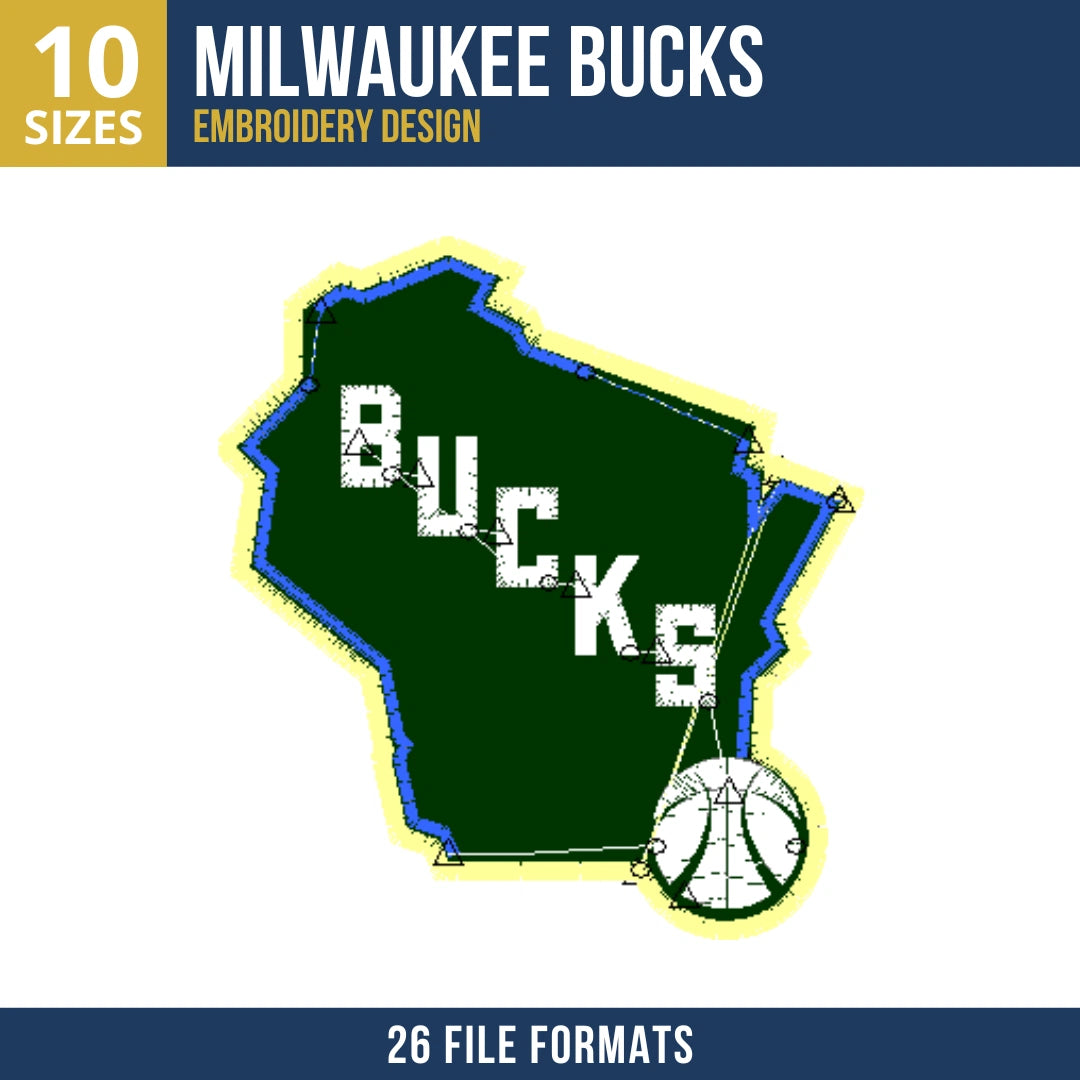 Milwaukee Bucks Wisconsin State Embroidery Design