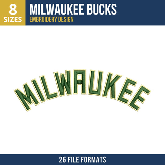 Milwaukee Bucks Logo Arched Wordmark Embroidery Design