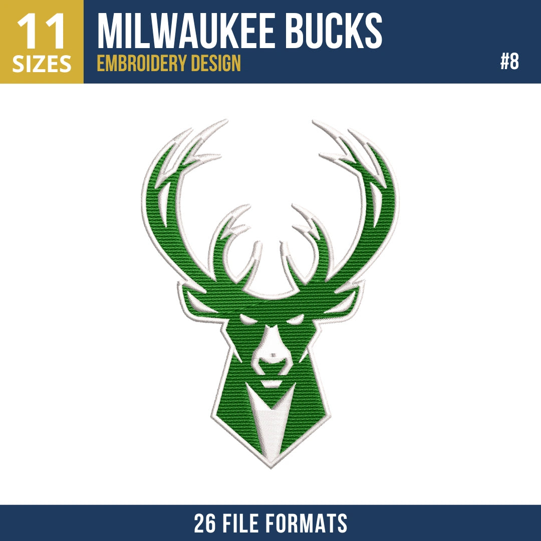 Milwaukee Bucks Embroidery Design Bundle | 9 NBA Logo Files