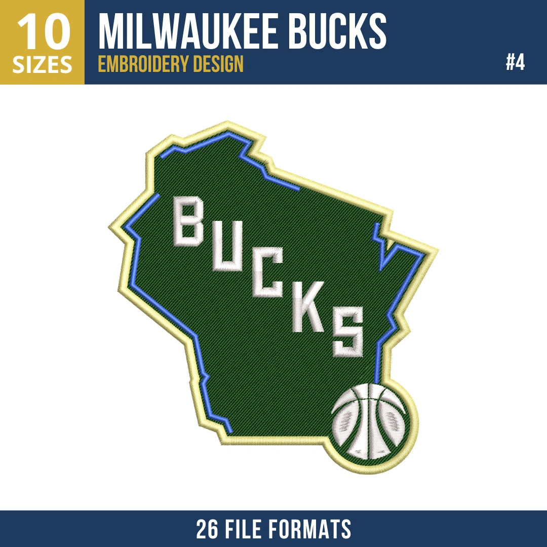 Milwaukee Bucks Embroidery Design Bundle | 9 NBA Logo Files