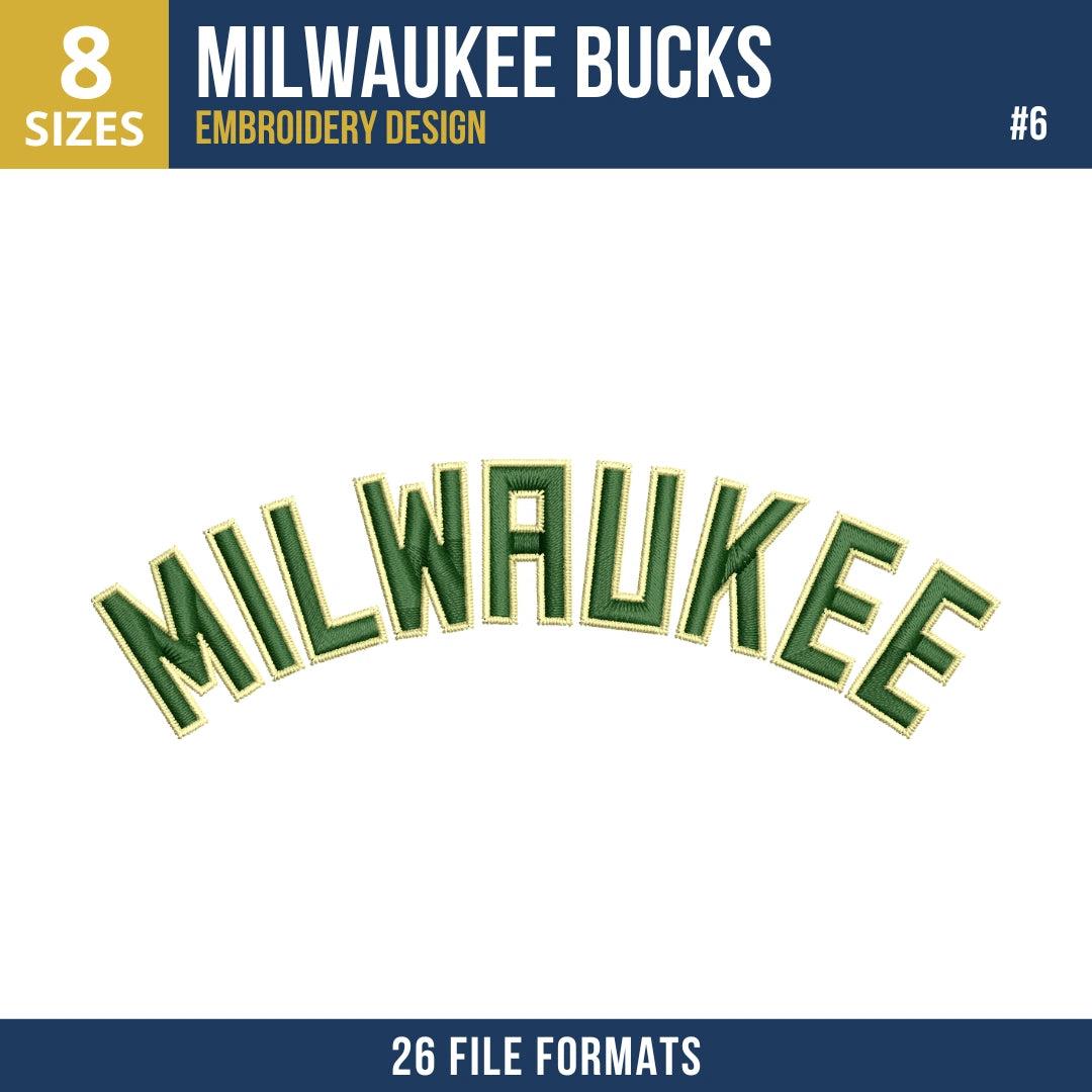 Milwaukee Bucks Embroidery Design Bundle | 9 NBA Logo Files
