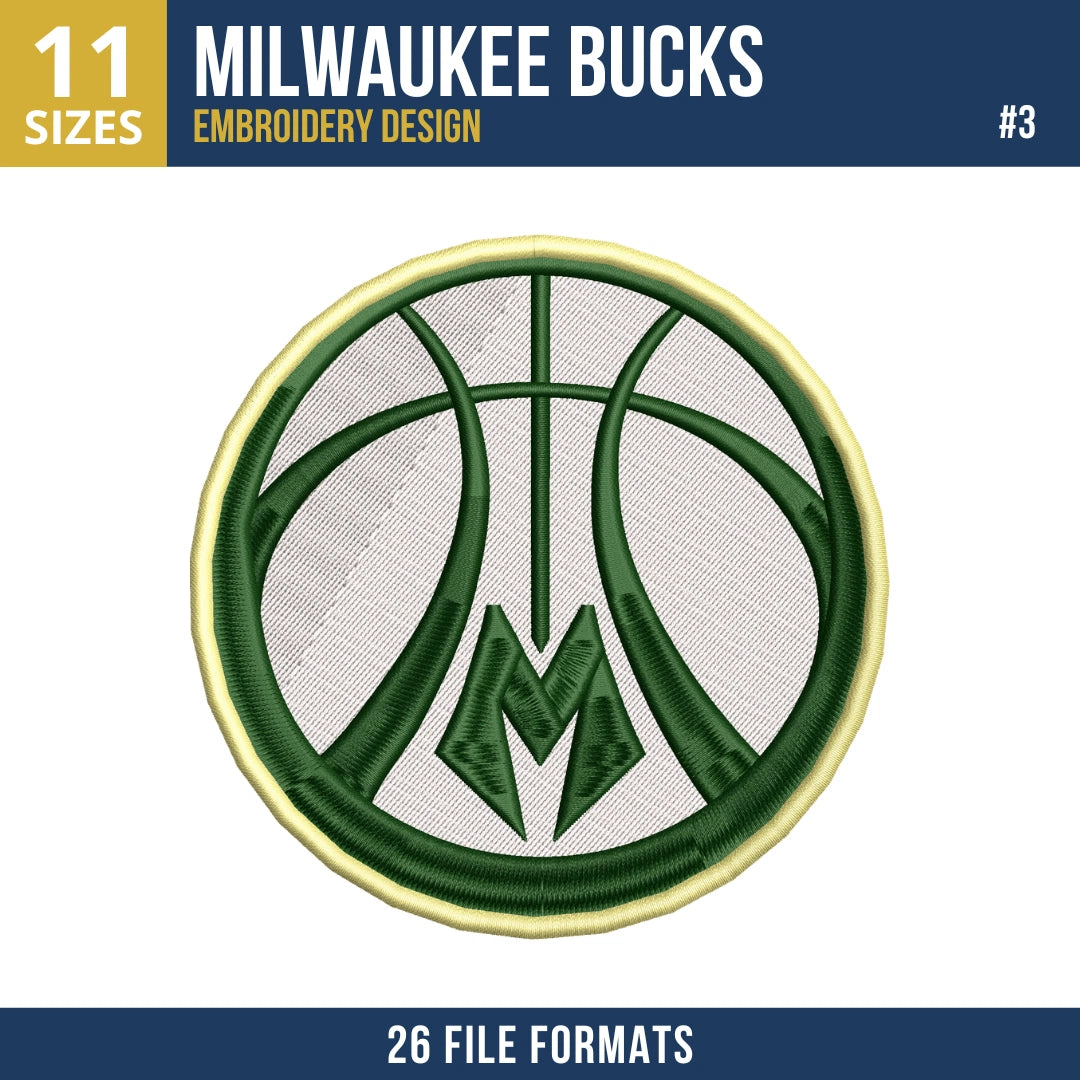 Milwaukee Bucks Embroidery Design Bundle | 9 NBA Logo Files