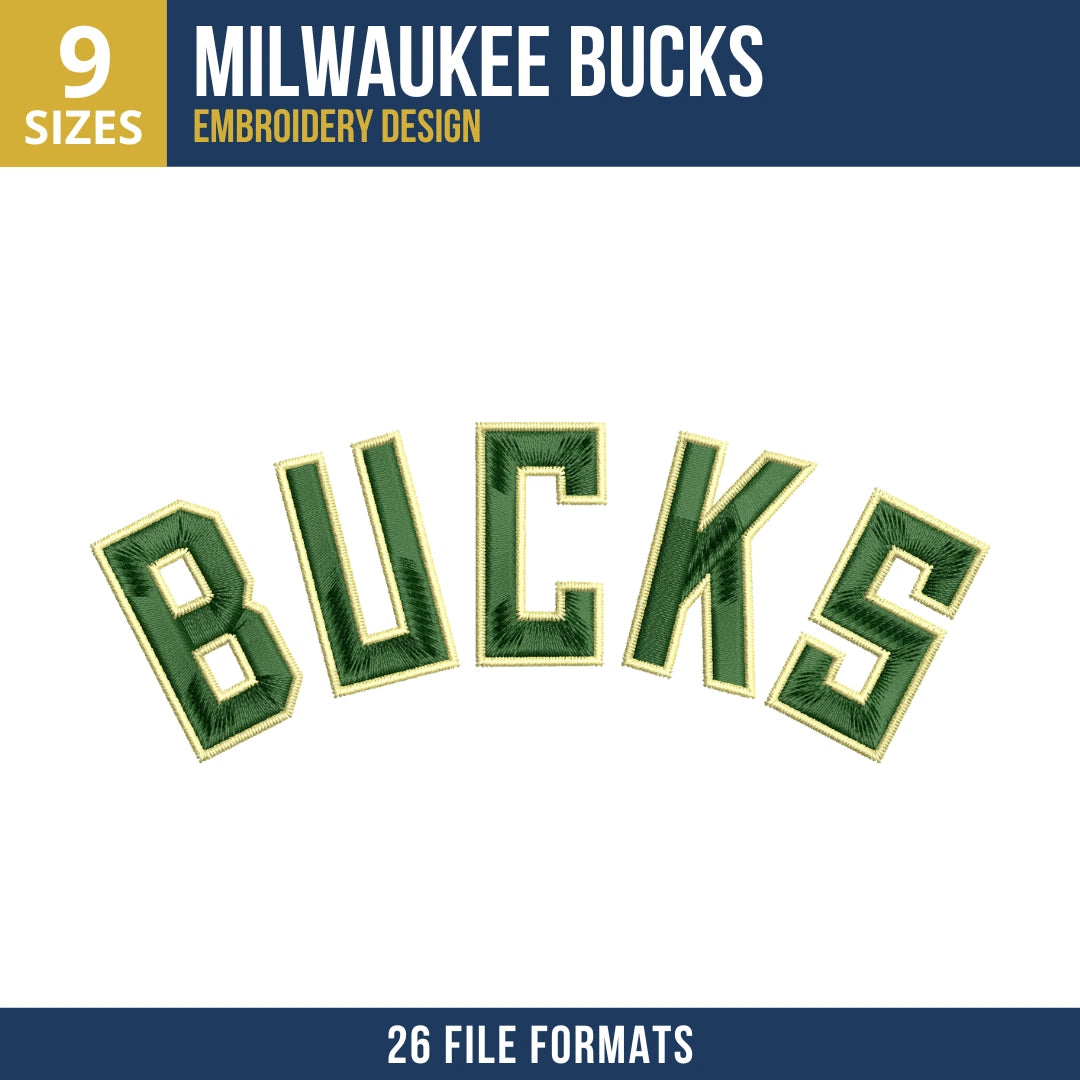 Milwaukee Bucks Arched Wordmark Embroidery Design