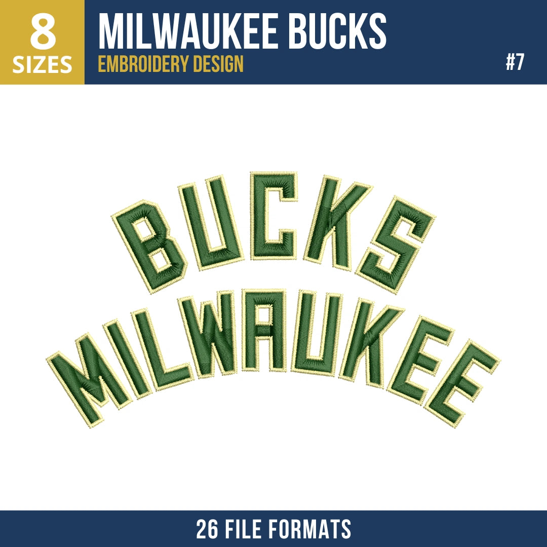 Milwaukee Bucks Embroidery Design Bundle | 9 NBA Logo Files