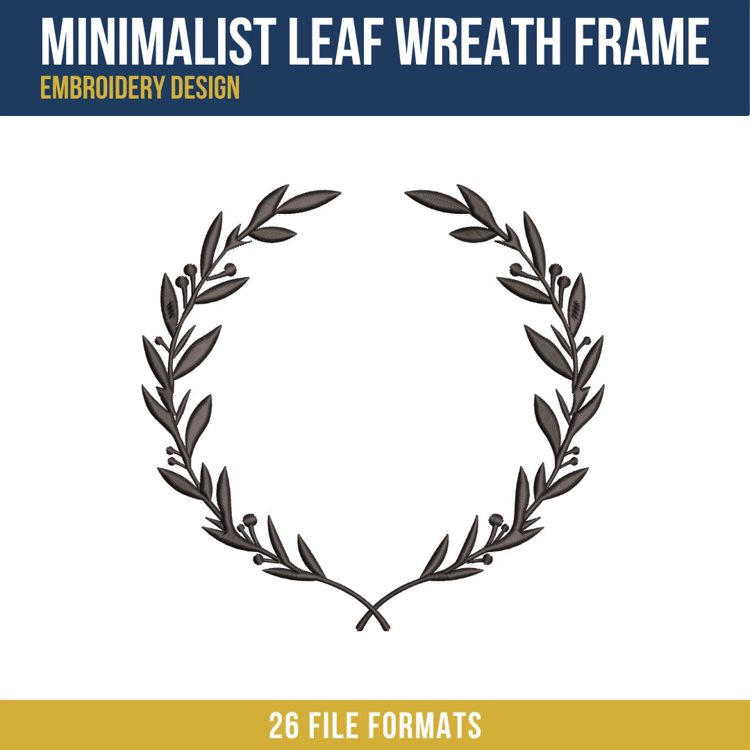 Minimalist Leaf Wreath Frame Embroidery Design