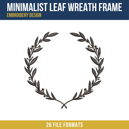 Minimalist Leaf Wreath Frame Embroidery Design