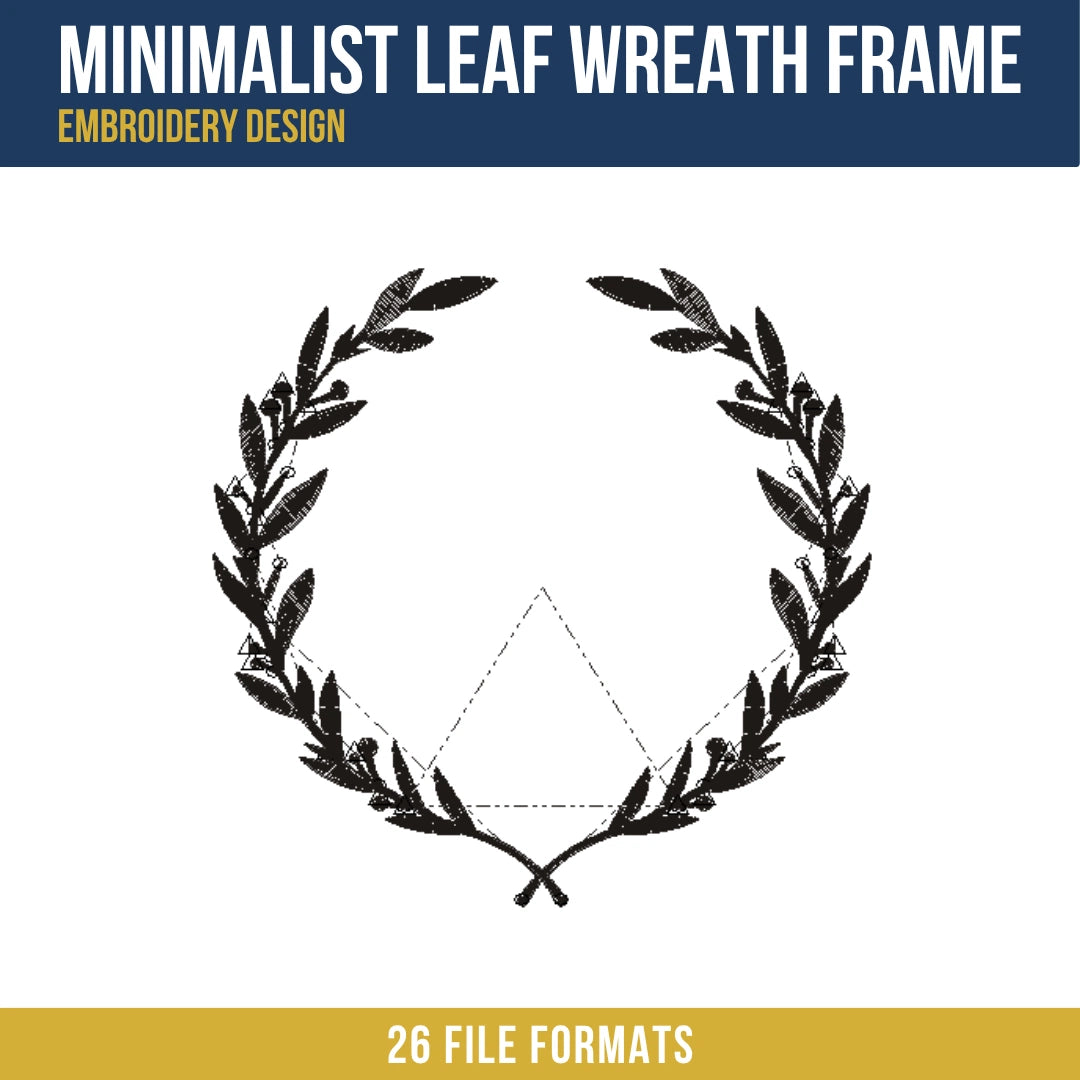 Minimalist Leaf Wreath Frame Embroidery Design