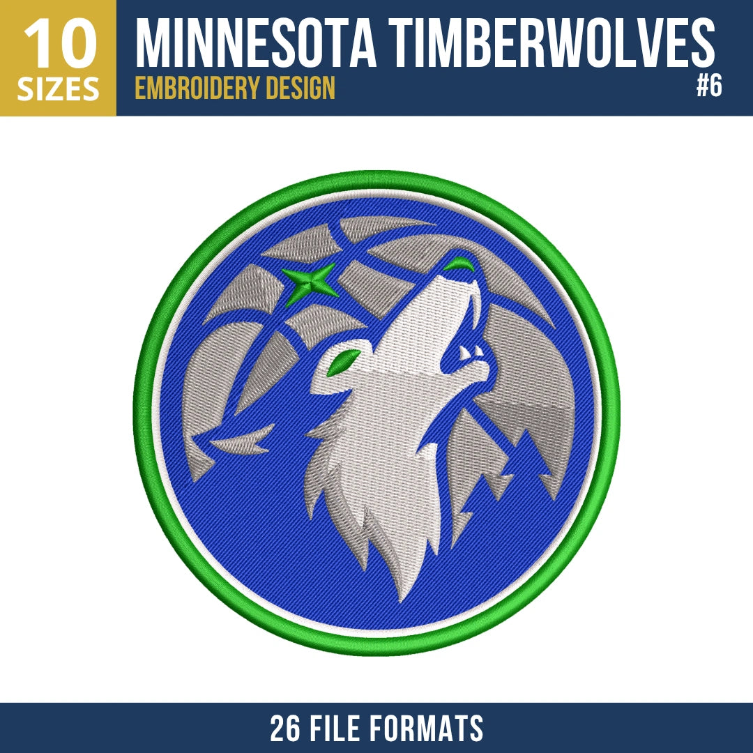 Minnesota Timberwolves Embroidery Design Bundle | 7 NBA Logo Files