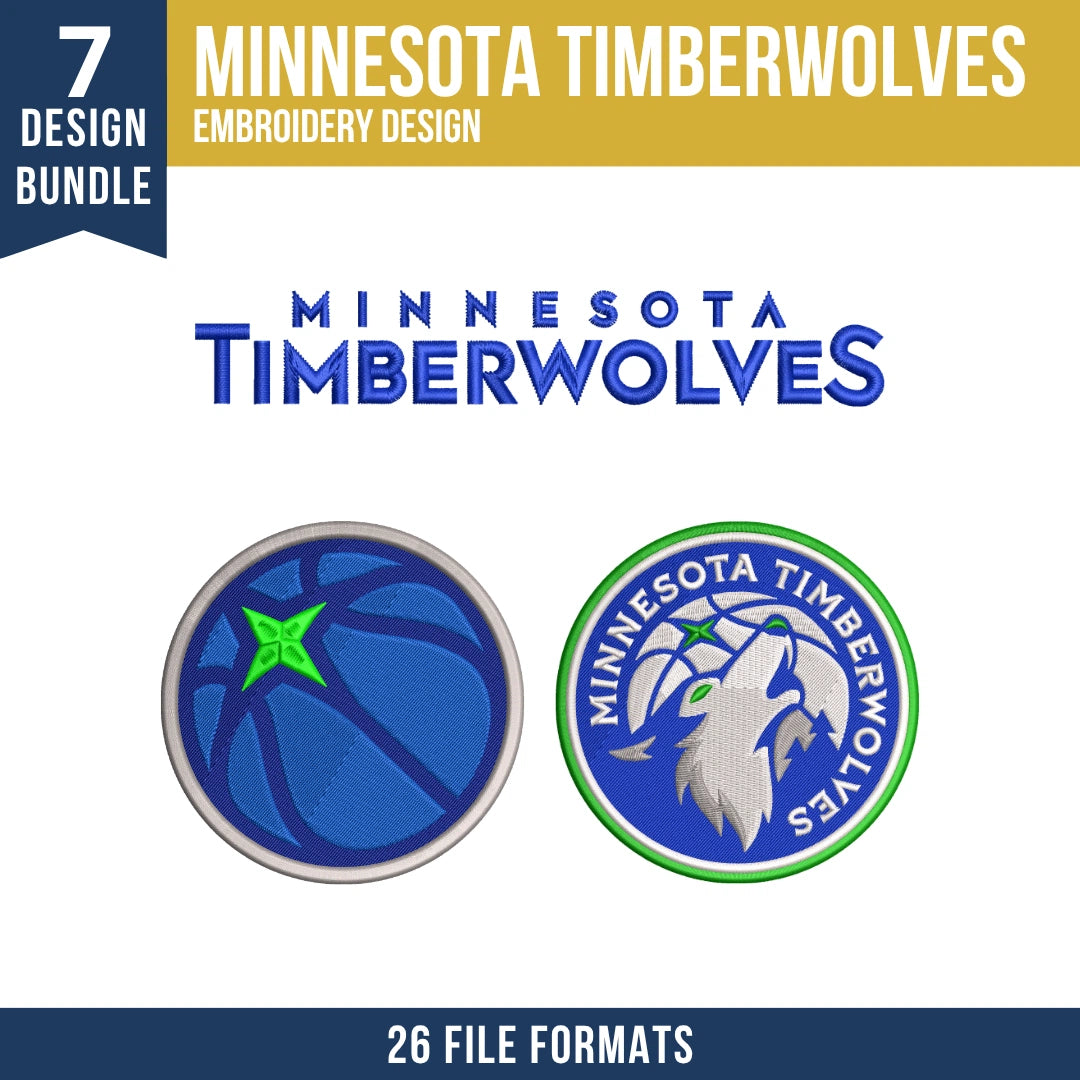 Minnesota Timberwolves Embroidery Design Bundle | 7 NBA Logo Files