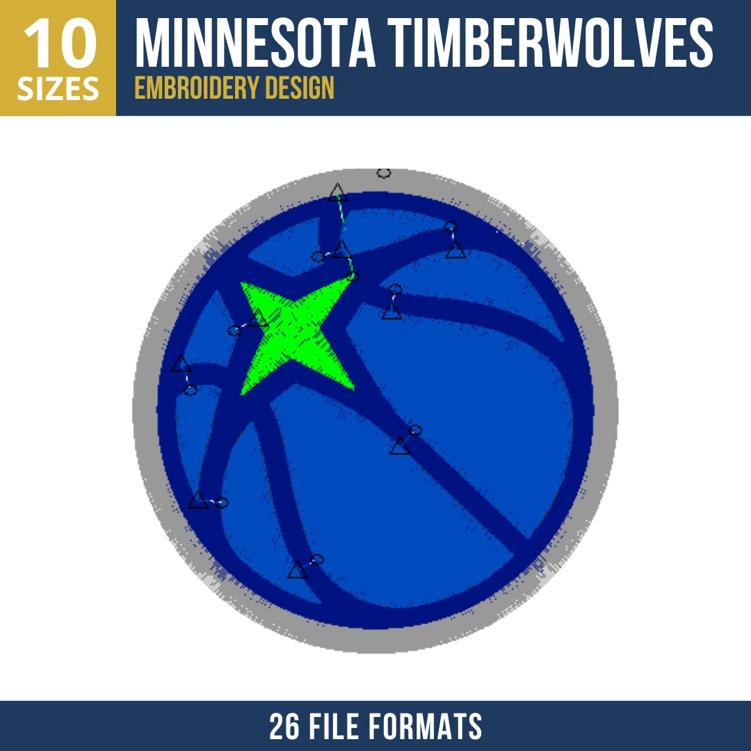 Minnesota Timberwolves Star Basketball Embroidery Design