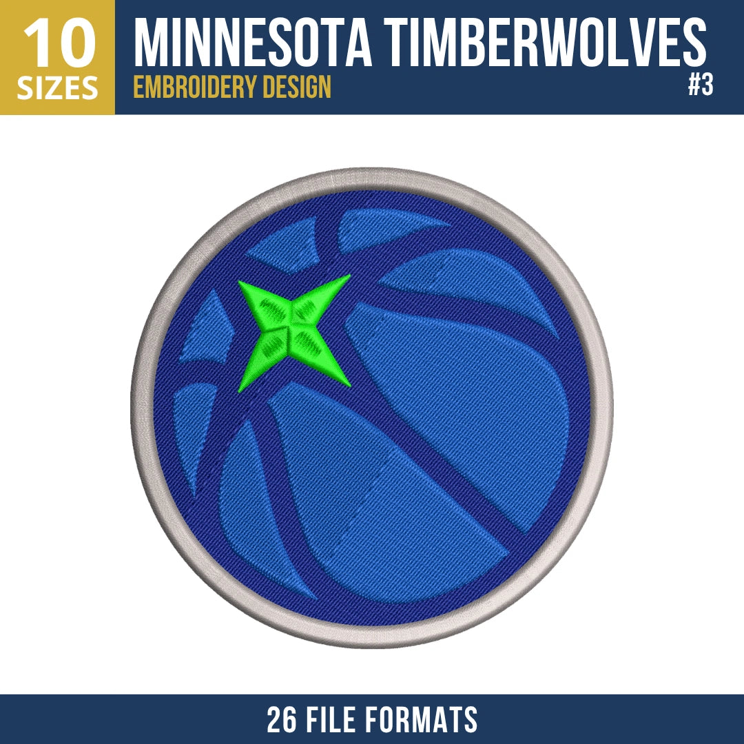 Minnesota Timberwolves Embroidery Design Bundle | 7 NBA Logo Files