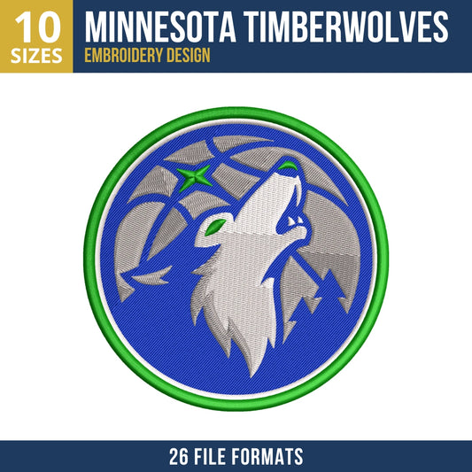 Minnesota Timberwolves Wolf Head Badge Embroidery Design