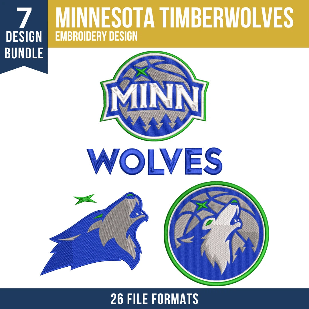 Minnesota Timberwolves Embroidery Design Bundle | 7 NBA Logo Files