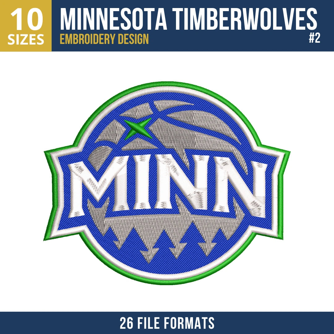 Minnesota Timberwolves Embroidery Design Bundle | 7 NBA Logo Files