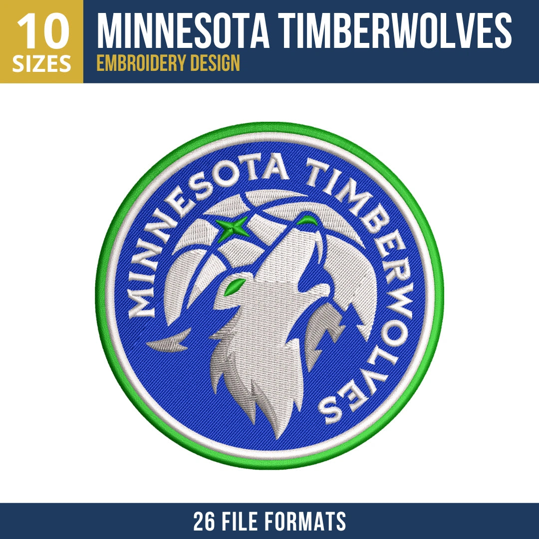 Minnesota Timberwolves Howling Wolf Badge Embroidery Design
